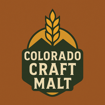 Logo for Colorado Craft Malt with a wheat stalk on a brown background