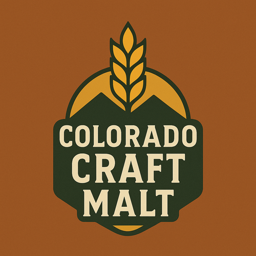Logo for Colorado Craft Malt with a wheat stalk on a brown background