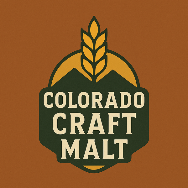 Logo for Colorado Craft Malt with a wheat stalk on a brown background